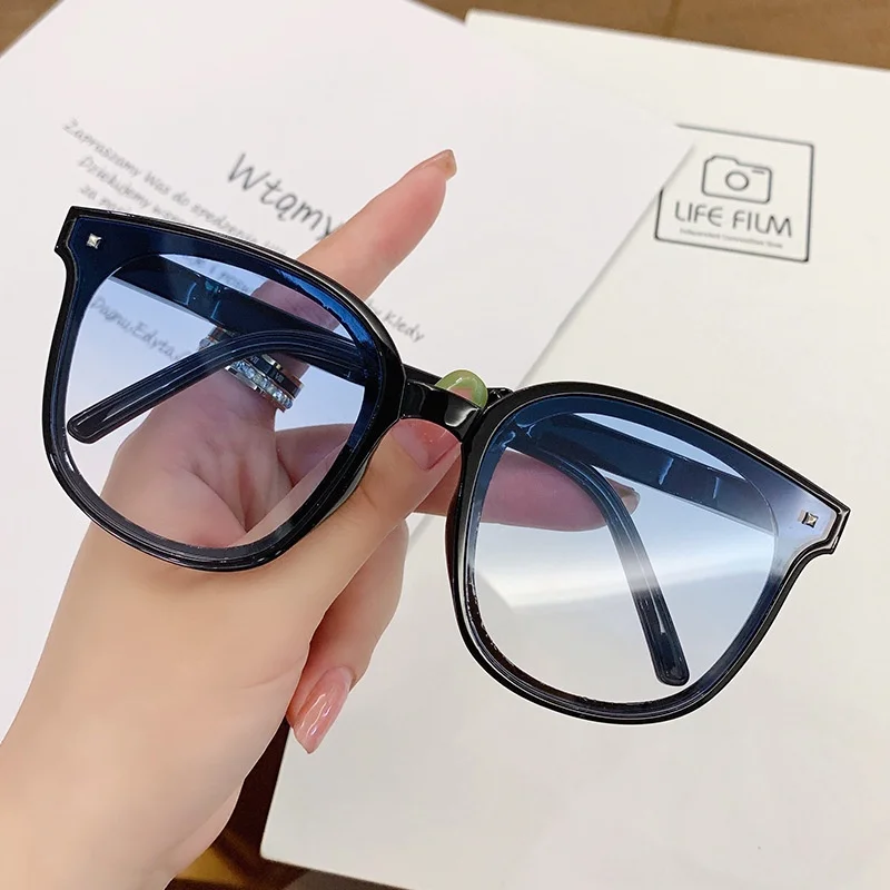 Unisex Trendy UV Protection Brown Lens Sunglasses for Men Ins Fashion Black Square Frame Eyeglasses Women Eyewear Shades for image 2