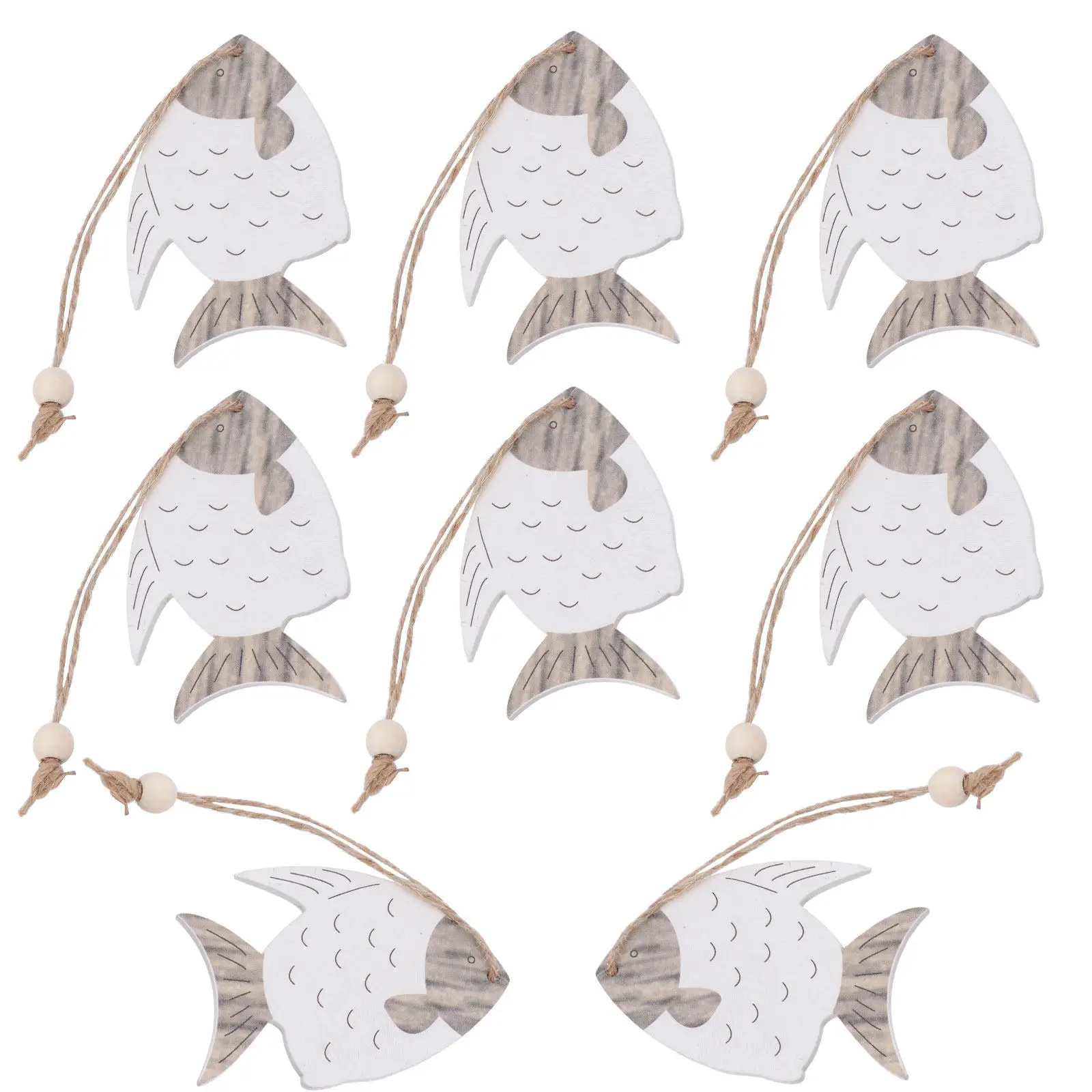 8Pcs Hawaii Style Fish Shape Wooden Pendants Hanging Decor for Wall Door Kids Room Indoor Outdoor Decoration Summer Hanging