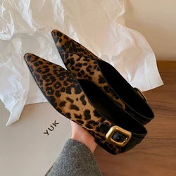 2025 New Fashion Single Shoes Ballet Shoes Women's Retro Leopard Print Genuine Leather Pointed Toe Pumps Lady Shoes for Women