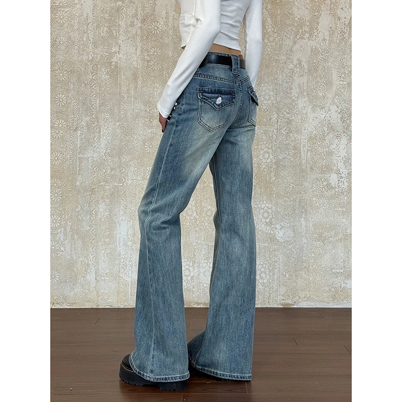 

ZHIZOU Women Skinny Flare Jeans Low Rise Denim Pants Japanese Abi Y2k Cowboy American Retro High Street Bell Bottom Bootcut Jean