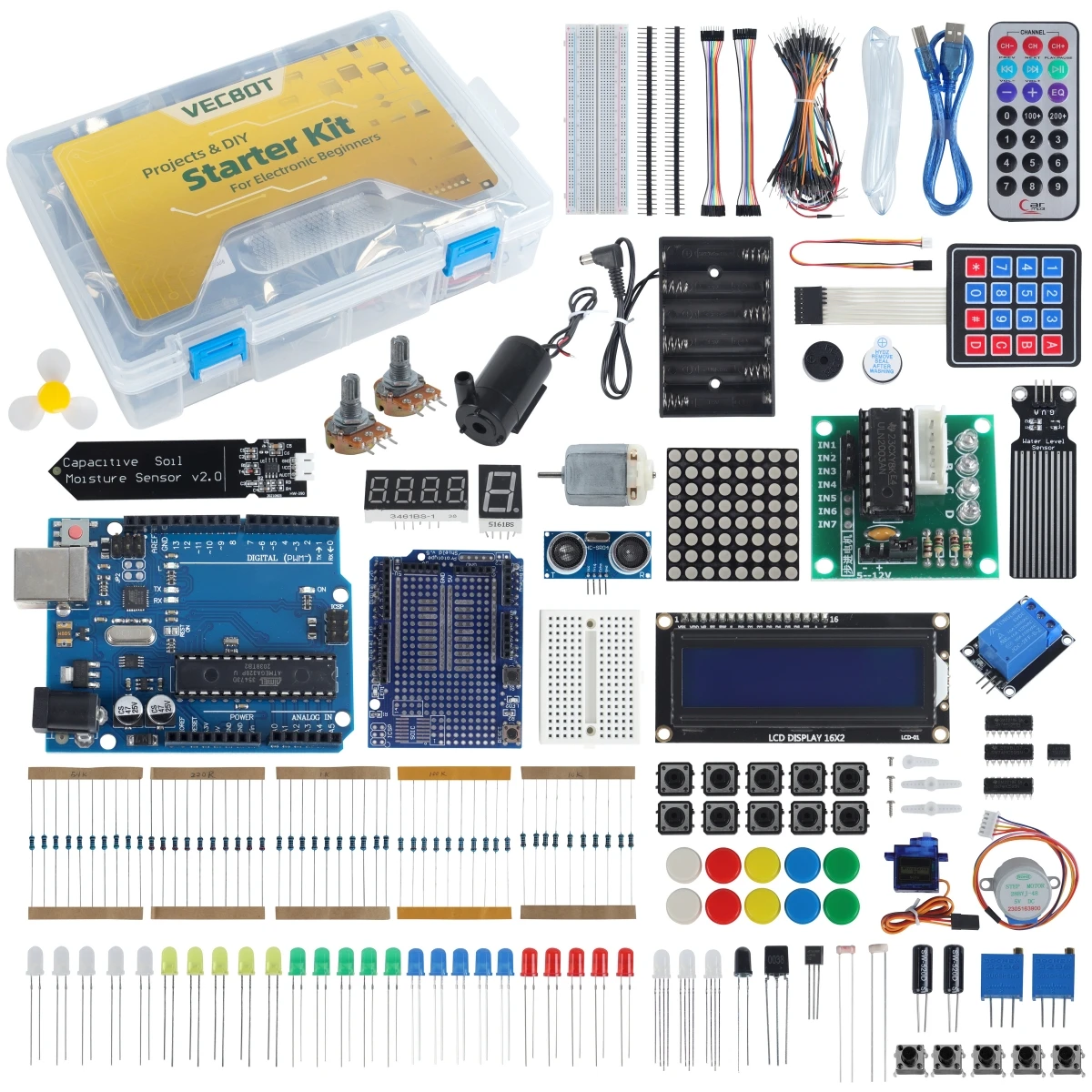 93Pcs Electronic Component Assortment Kit Integrated DIY Basic with Jumper Wire, Breadboard, Buzzer, LED, Ultrasonic for Arduino