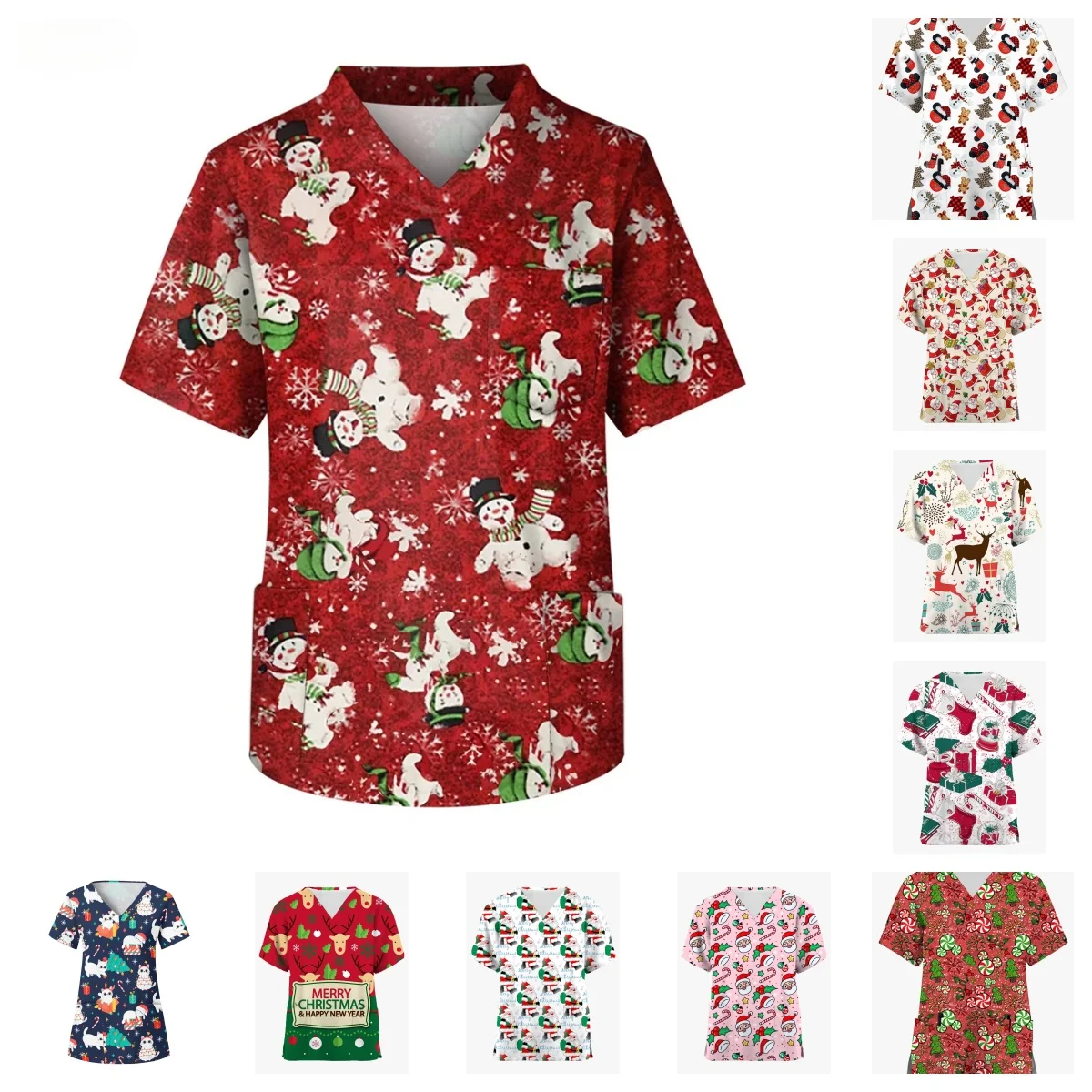 Christmas Fashion Printing 2025 Scrub Tops for Women Christmas Stars Graphic Nurse Uniform Santa Medical Work Wear V Neck Nurse