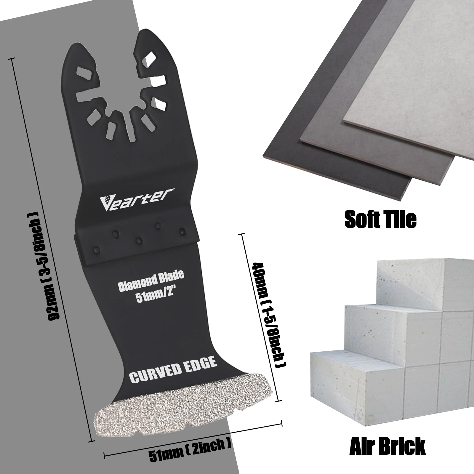 Verater 5er-Pack oszillierende Multi-Tool-Diamantklingen, Mörtel-Sägeblatt, präzise zum Entfernen von Fugenmörtel, Luftziegel, Beton