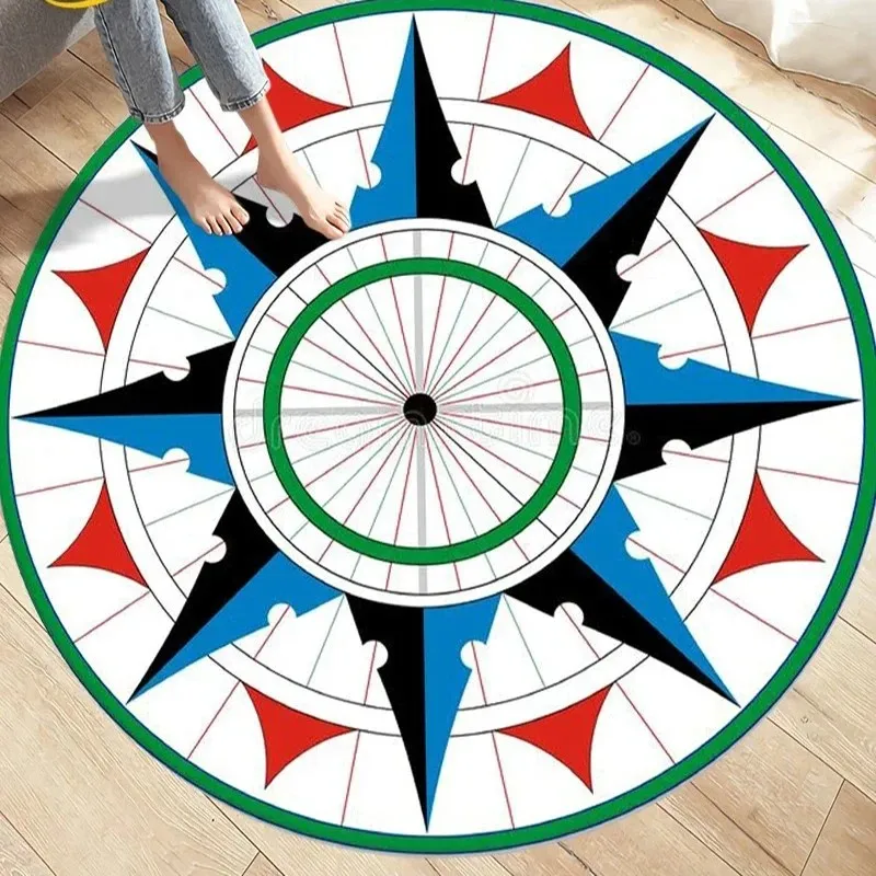 Round Area Rug Airplane Compass Pattern Carpet Aviation Travel Theme Home Decor Floor Cover Living Room Bedroom Office Accent