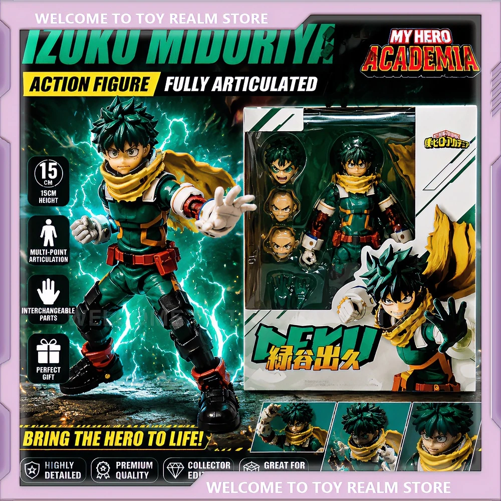 KO SHF Deku Izuku Midoriya Actionfigur My Hero Academia 15cm Bewegliche PVC Anime-Modell Sammlerstück Spielzeug Geschenk Geburtstag