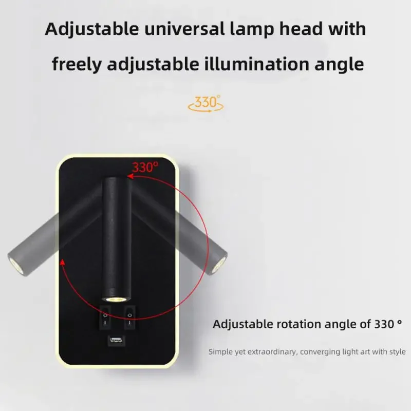 Bedside Wall Lamp, LED Wall Light, Wall Mounted Reading Light with Switch and USB Port, Rotatable Wall Sconce Wall Spotlight