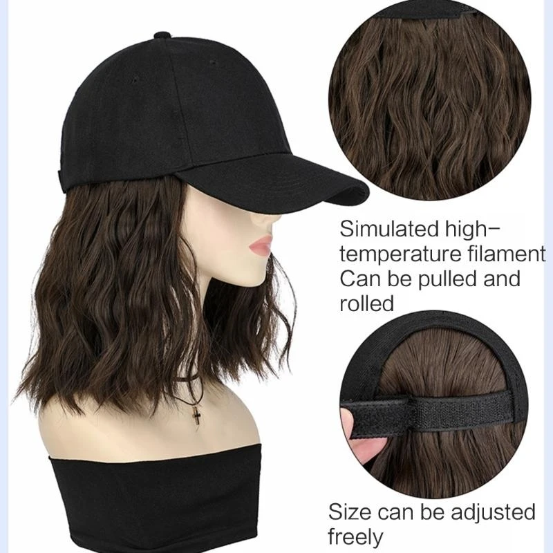 

R1WE Women Short Curly Hair Cap Fashion Adjustable Baseball Hat with Dress Up Accessories Fashion Bob Hat Headwear
