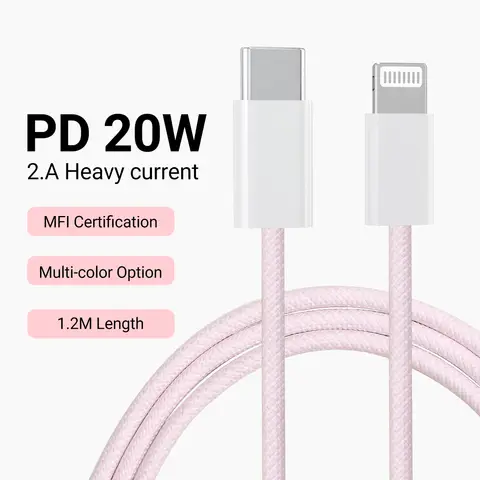Różowa, 3-pak 4FT, certyfikat MFi, szybka ładowarka typu c do Lightning, nylonowy sznurek w oplocie do iPhone'a 14 13 12 11