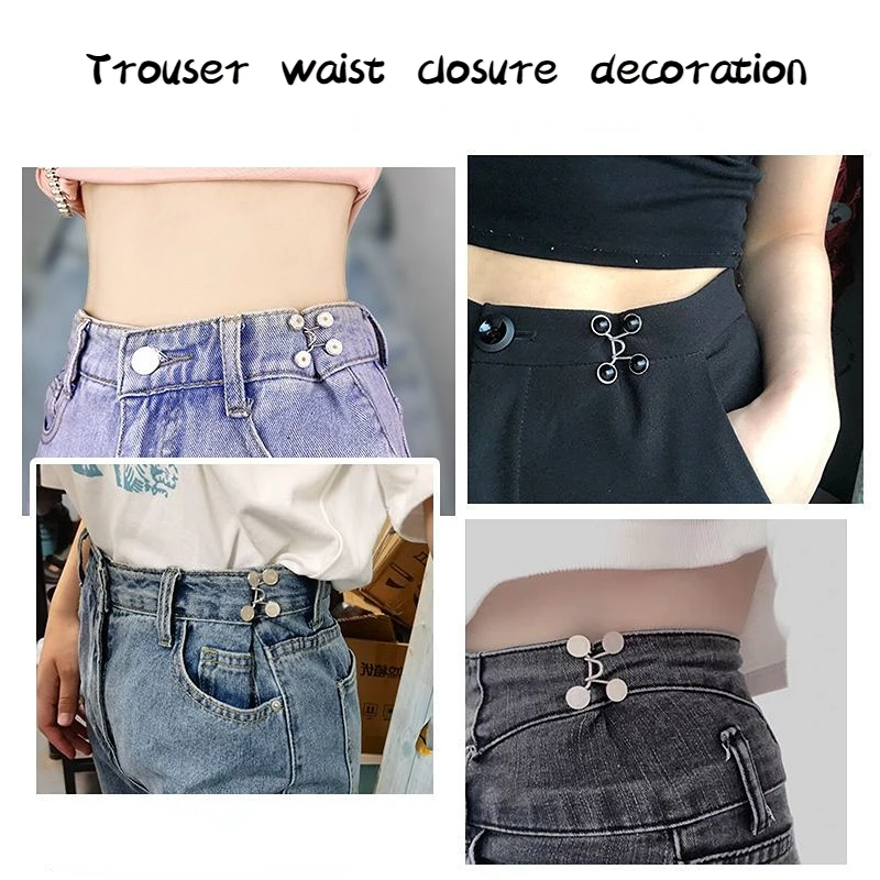 1Set Adjustable Waist Buckles Nail-Free Pants Waist Buckle Extender Button Safety Pin Jeans Tighten Waist Adjust Instant Button