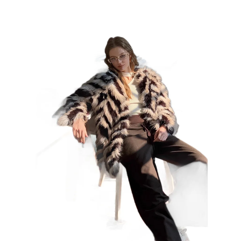 مزاجه النساء الشتاء سترة الفراء الاصطناعي اللون منعت أفخم الإناث تقليد معطف الفرو الشارع أنيق سيدة ايكو معطف الفرو #5