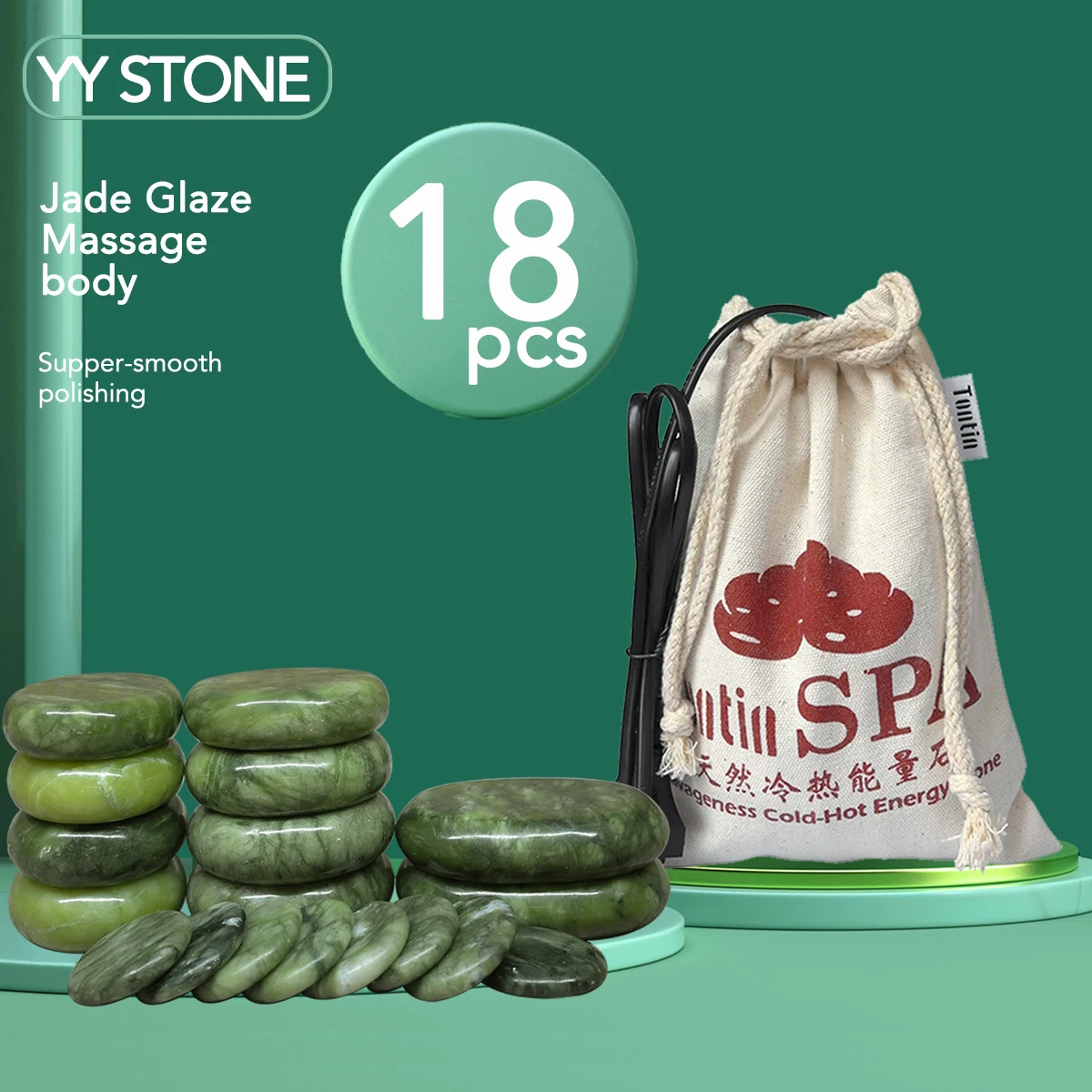 Green Jade glaze hot stone massage Set massager back massageador Health Care stones for massage spine basalt lava stone spa