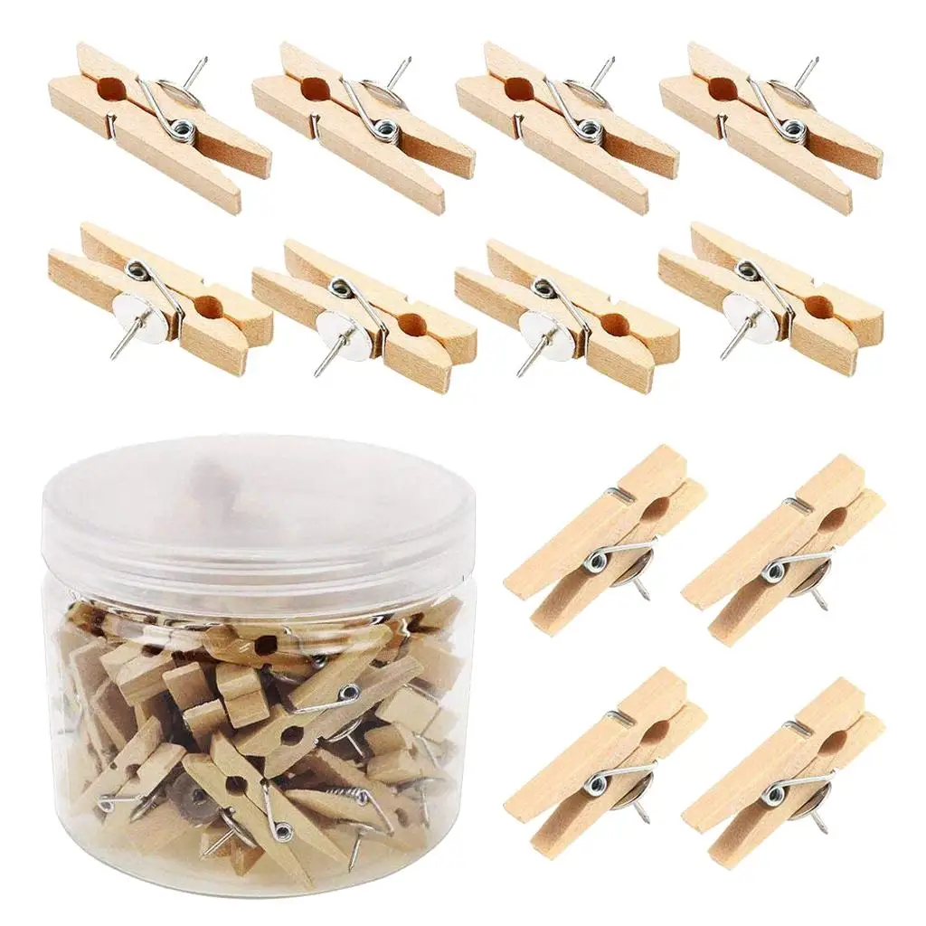 Wooden Craft Clips for Photos with Push Pins Wooden Clips Clothespins Pegs for crafts