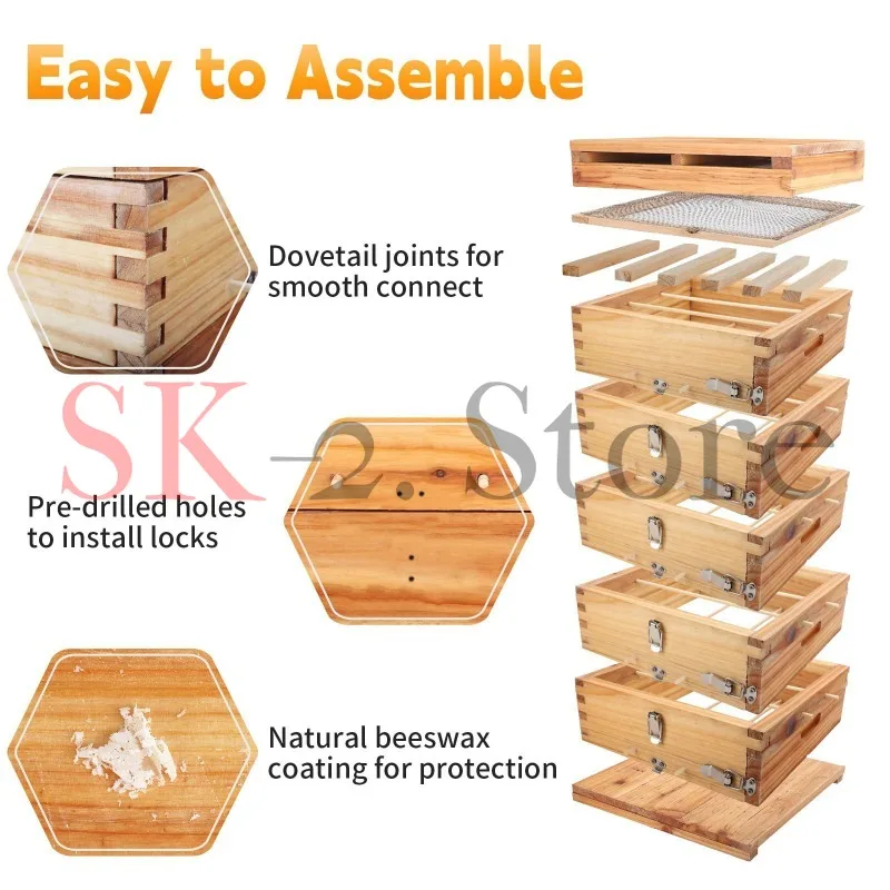 Medium bee lattice box, fir boiled wax, beehive, thick soil, bee box, bee trap, square lattice beekeeping tool