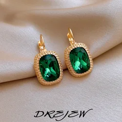 DREJEW Vintage Emerald Rectangular Earrings for Women Temperament Hoop Earring Wedding Bride Accessories Dropshipping