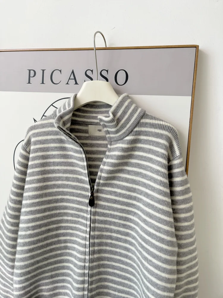 

Полосатый вязаный кардиган, осенне-зимнее новое свободное милое нишевое пальто с капюшоном для отдыха в студенческом стиле для женщин