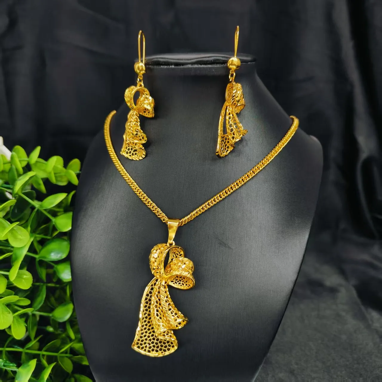 Luxury 24K 9999 Pure Gold real gold Women's Middle East Dubai Irregular Butterfly Wedding Necklace Set