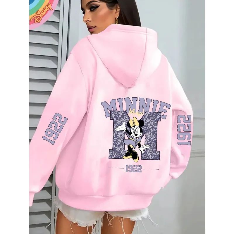 سويت شيرت نسائي كاجوال بغطاء للرأس من Disney Minnie's 1922 بتصميم كرتوني وتصميم مرح لملابس الشتاء غير الرسمية