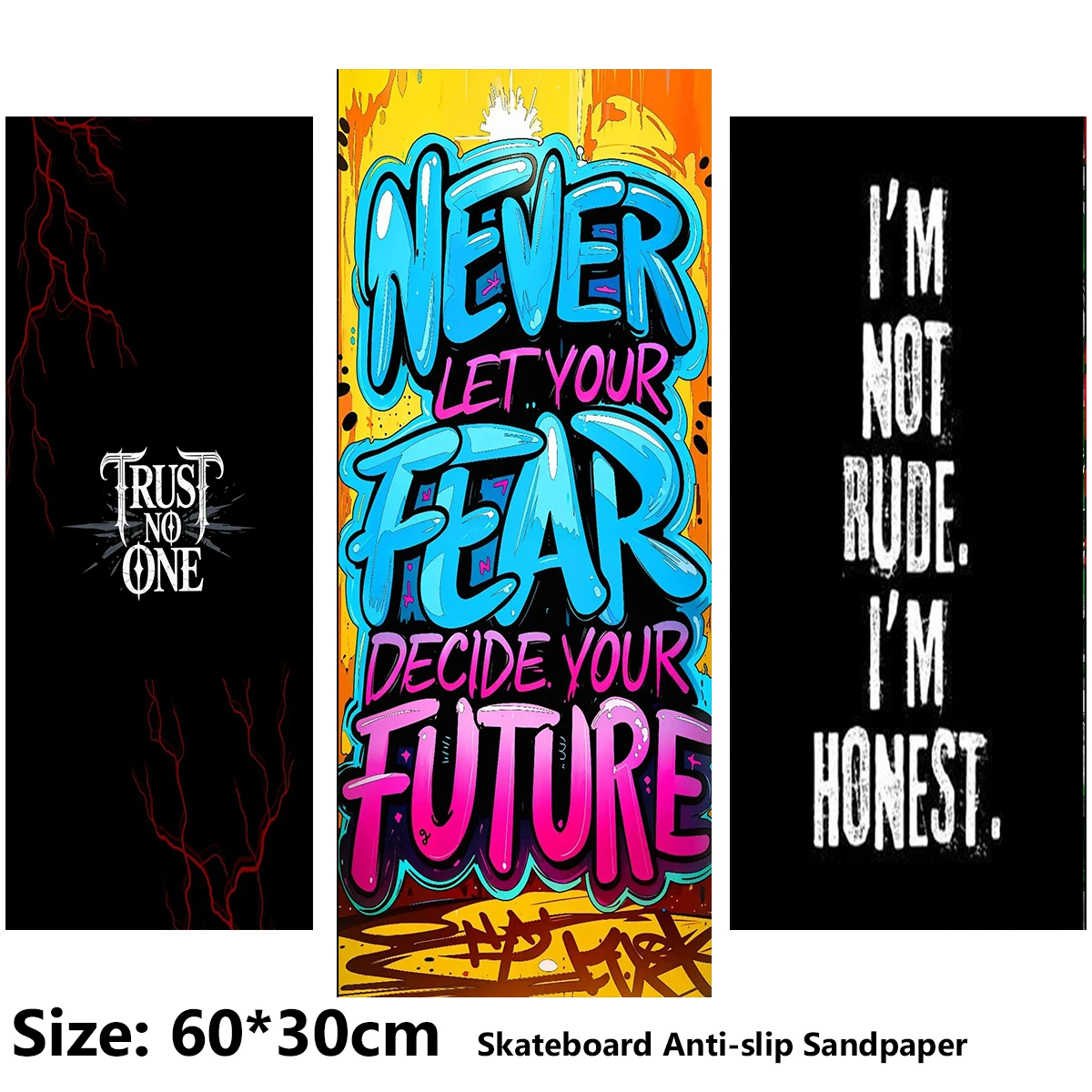 Electric Scooter Anti-slip Sticker Sandpaper Skateboard GripTape Sheet 60*30cm Black and White Color Text Pattern
