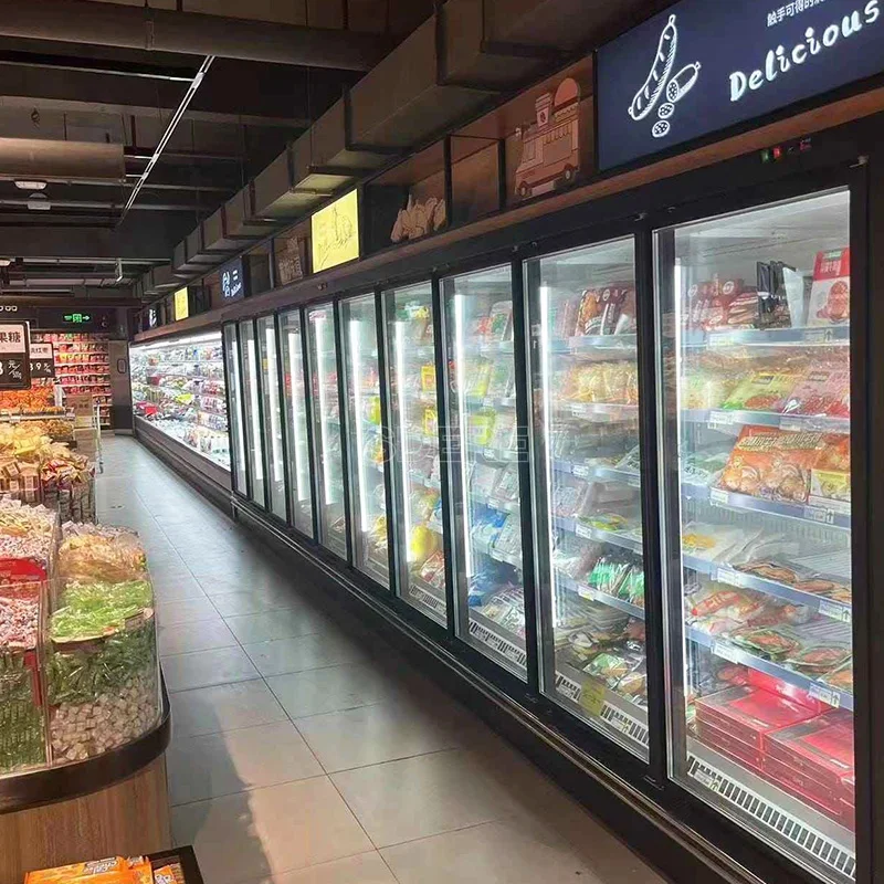 Supermarket Upright Glass Door Multideck Cabinet Commercial Display Refrigerator and Freezer FL Customized