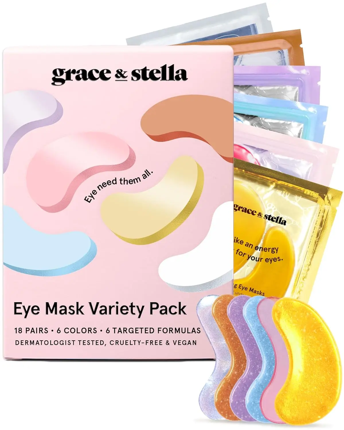 

18-Pair Under Eye Mask Variety Pack for Dark Circles & Puffy Eyes - 6 Colors, Vegan Cruelty-Free