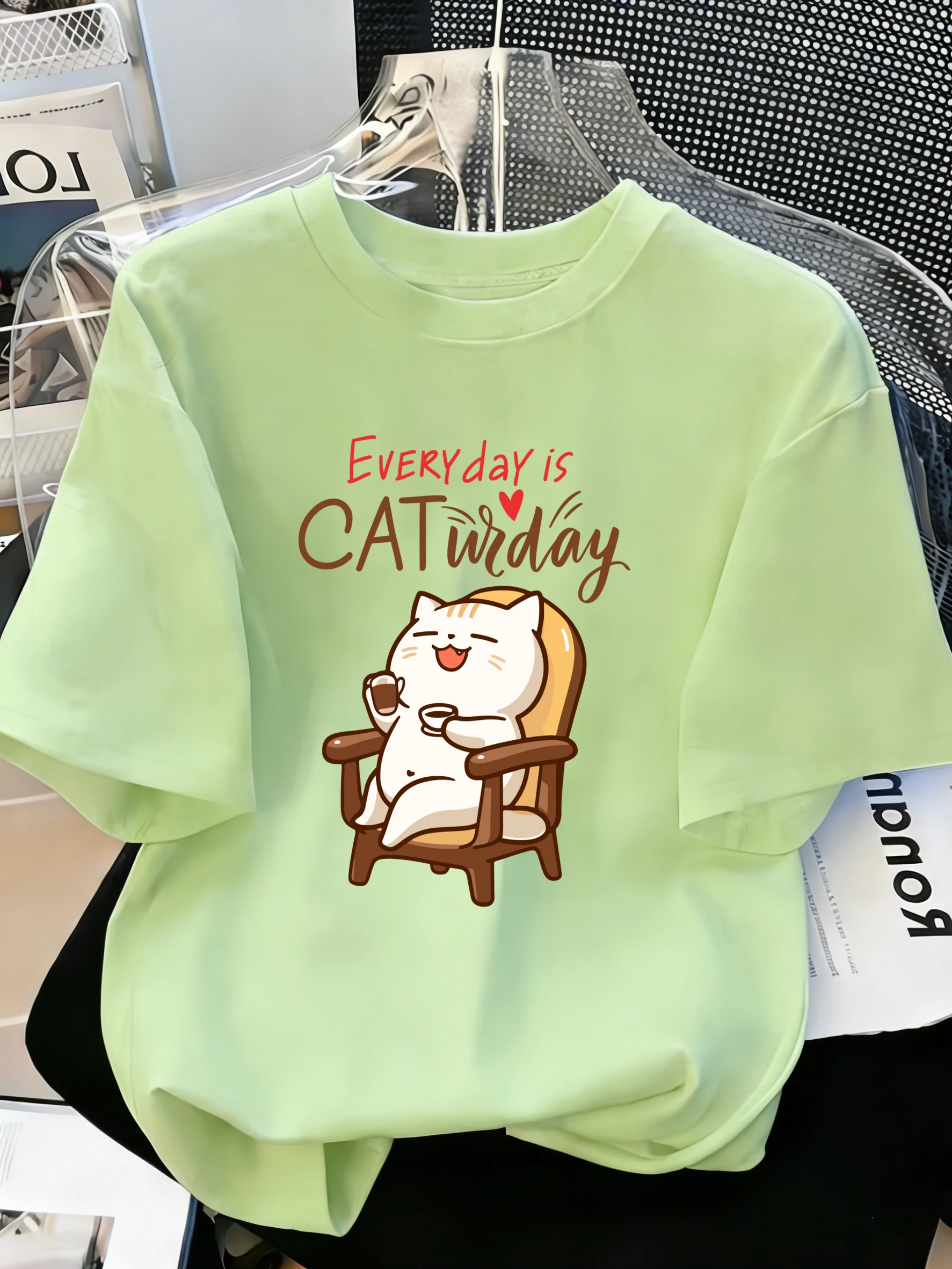 Every Day Is Cat Widay Coffee - Camisetas con diseño de gatos felices para hombre, transpirables, con cuello redondo, de algodón, combinables con todo, informales, de verano, de manga corta