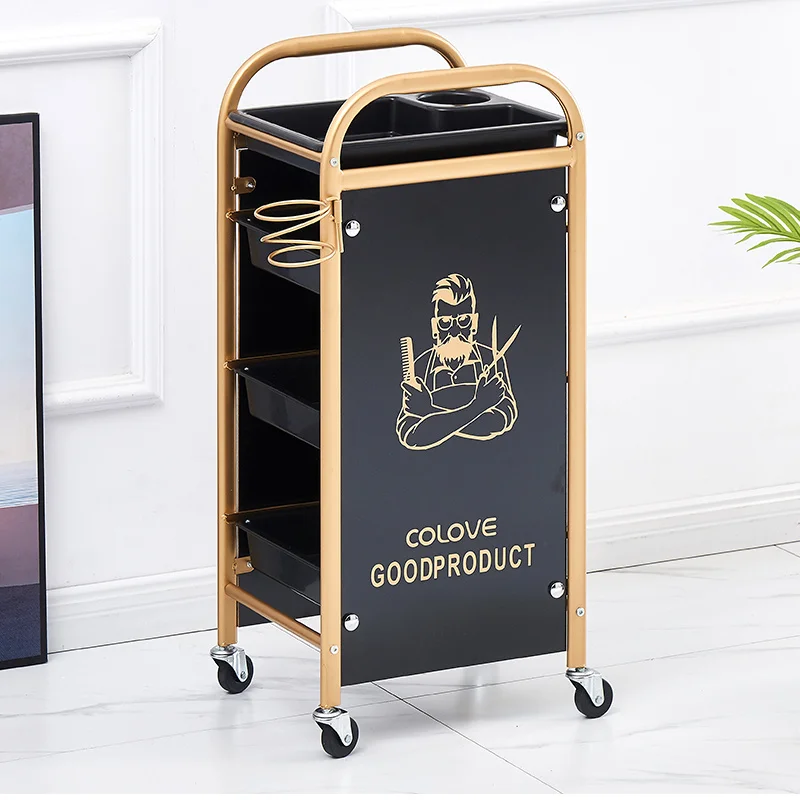 Stylist\'s Ally Multilayer Hairdresser Cart Wheeled Largecapacity Beauty Cart Retro Salon Trolley for Barbershop Tools
