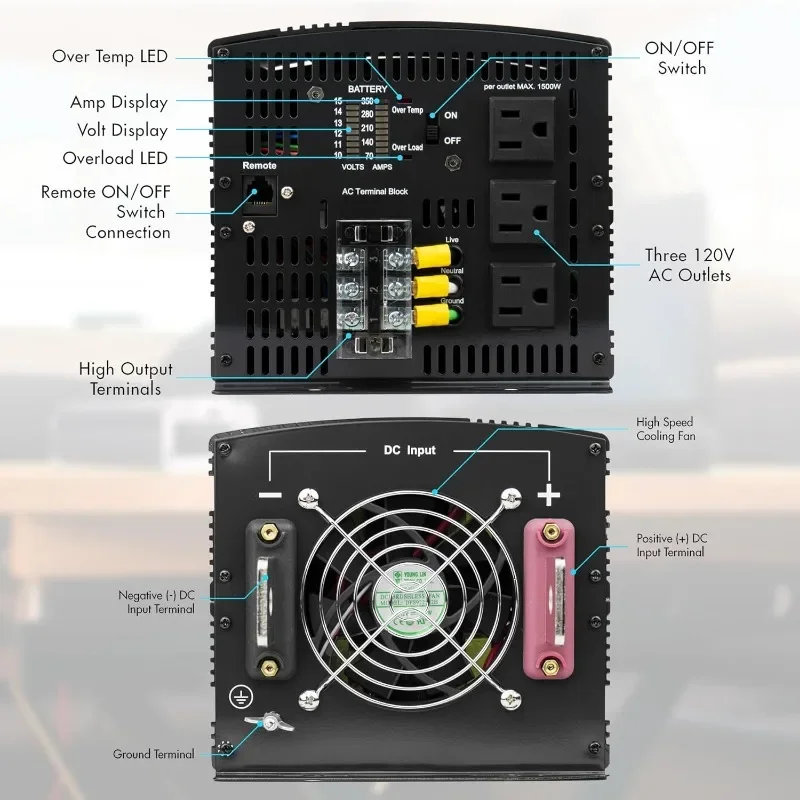 EL3748 12V 10000 Watt Power Inverter with Remote Control 20000 Watt Surge Peak Proline 12 Volt Power Converter for Home RV