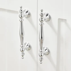Nordic Bright Chrome Furniture Handles and Knobs Silver Shell Drawer Knob Luxury Wardrobe Pulls Solid Brass Bookcase Handles
