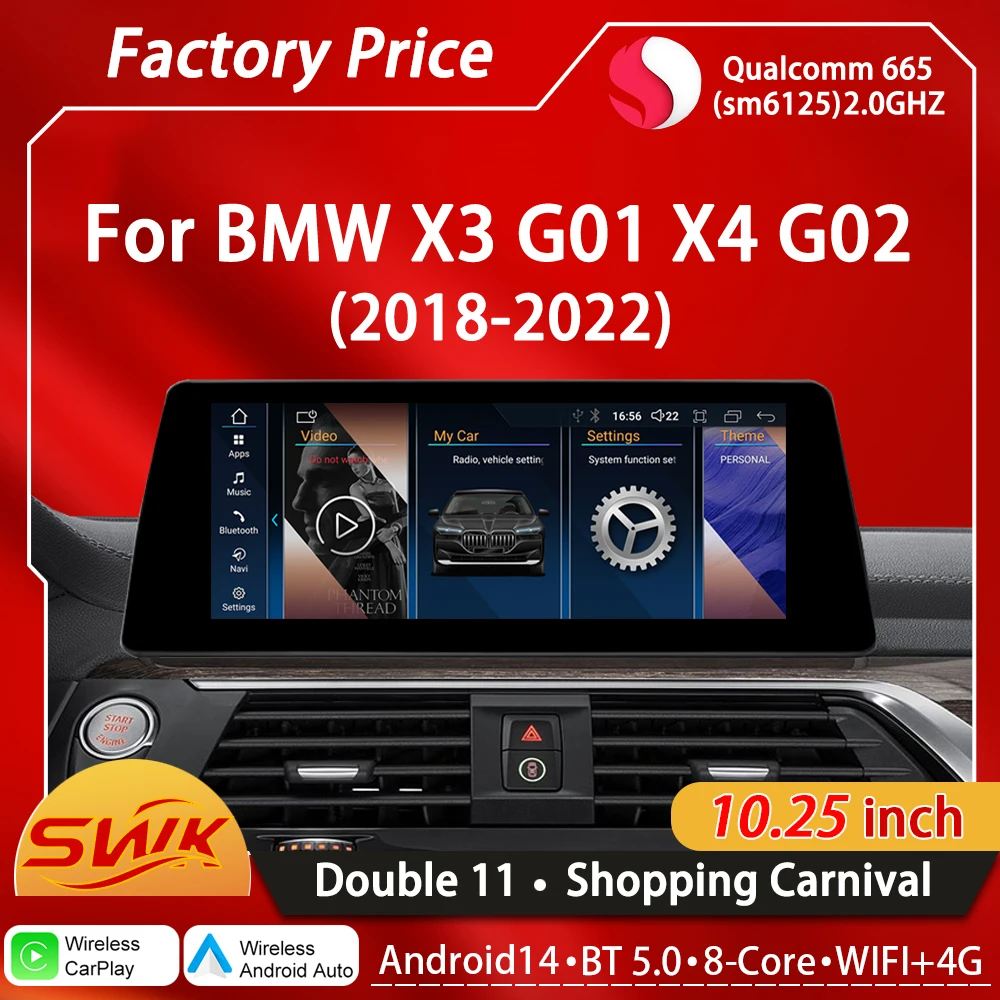 10.25 بوصة كوالكوم سنابدراجون 665 اللاسلكية CarPlay السيارات أندرويد 14 لسيارات BMW X3 G01 X4 G02 مشغل فيديو السيارة الوسائط المتعددة راديو GPS #1