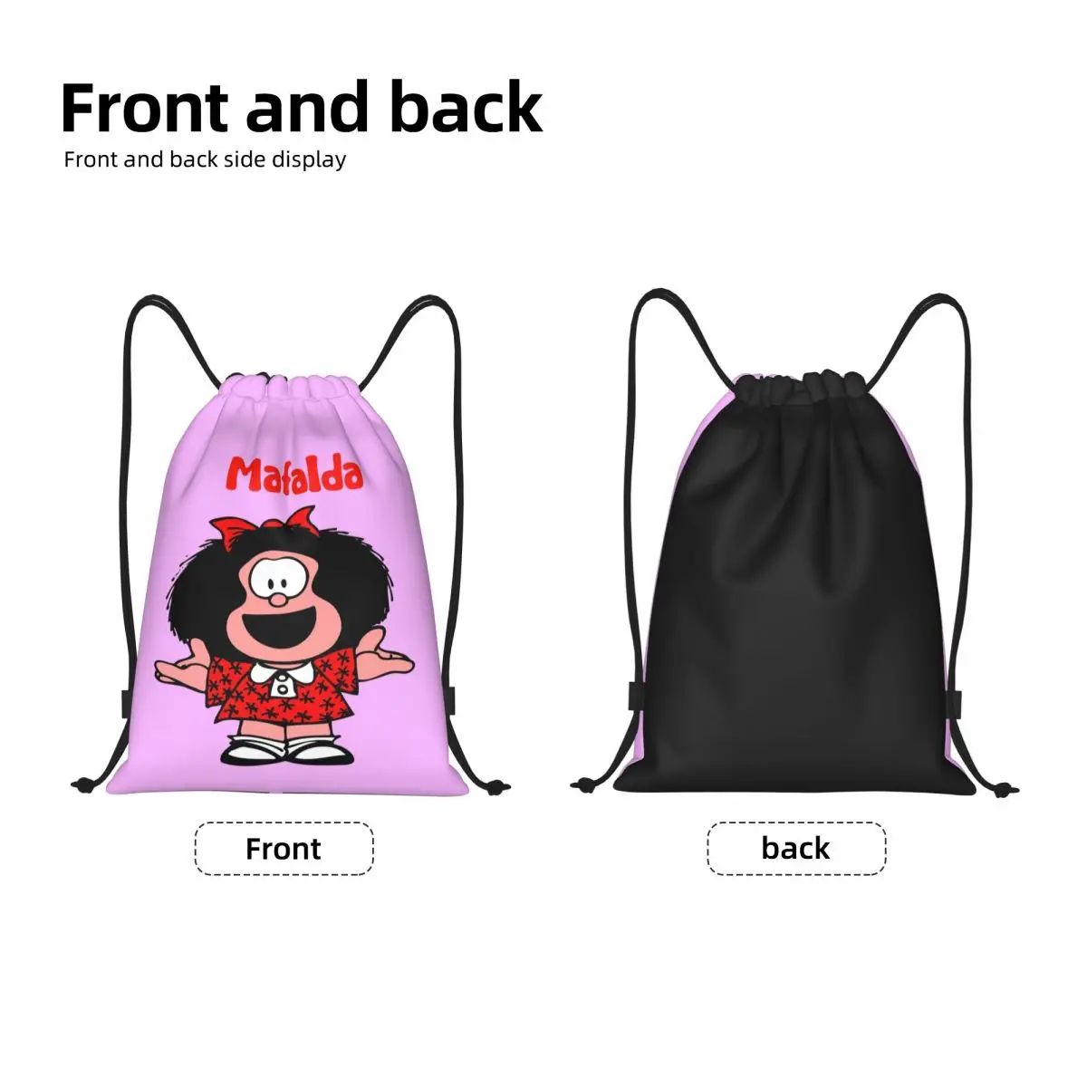 Sac à dos de rangement léger personnalisé pour hommes et femmes, bande dessinée classique Mafalda, sacs à cordes de proximité, Qu37Cartoon Sports Gym