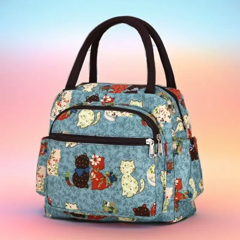 Thickened Tote Bag with Multi-Layer Zipper Pockets Travel Organizer Bag Japanese-Style Lunch Box Pouch Mommy Bag