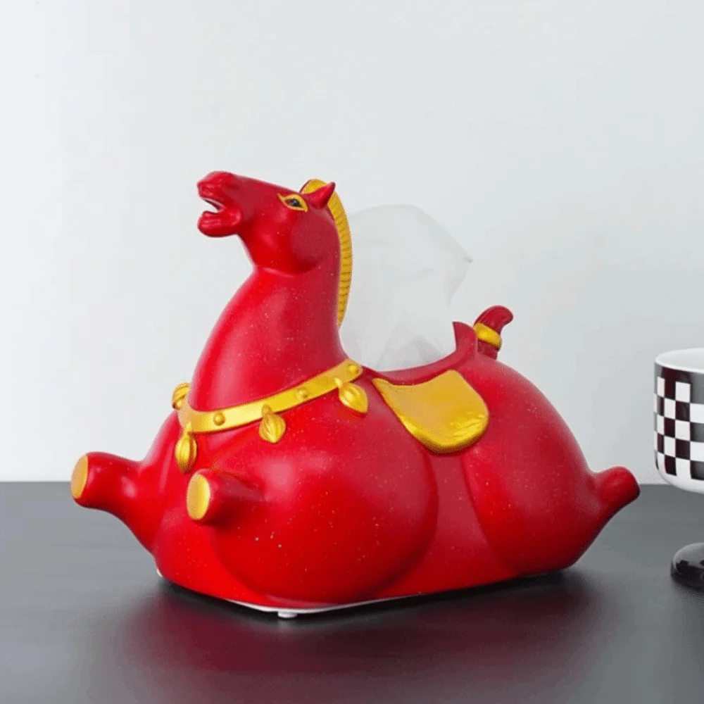 Chinese Style Horse Year Tissue Box Figure Model Horse Tissue Storage Box Anime Collectible Zodiac Horse Model New Year Gift