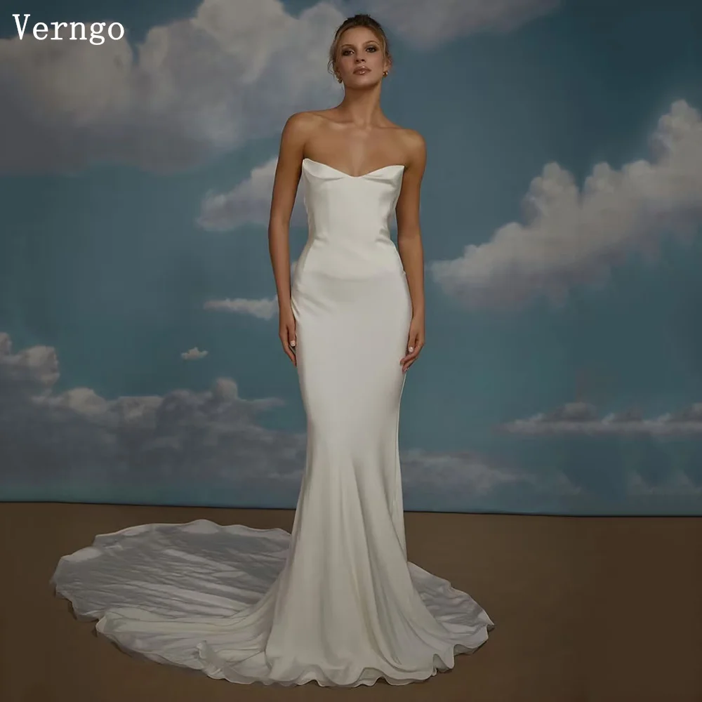 

Verngo lvory Crepe Sweap Train Wedding Dress Sweetheart Mermaid Bridal Gown Simple Formal Bride Dresses Customized