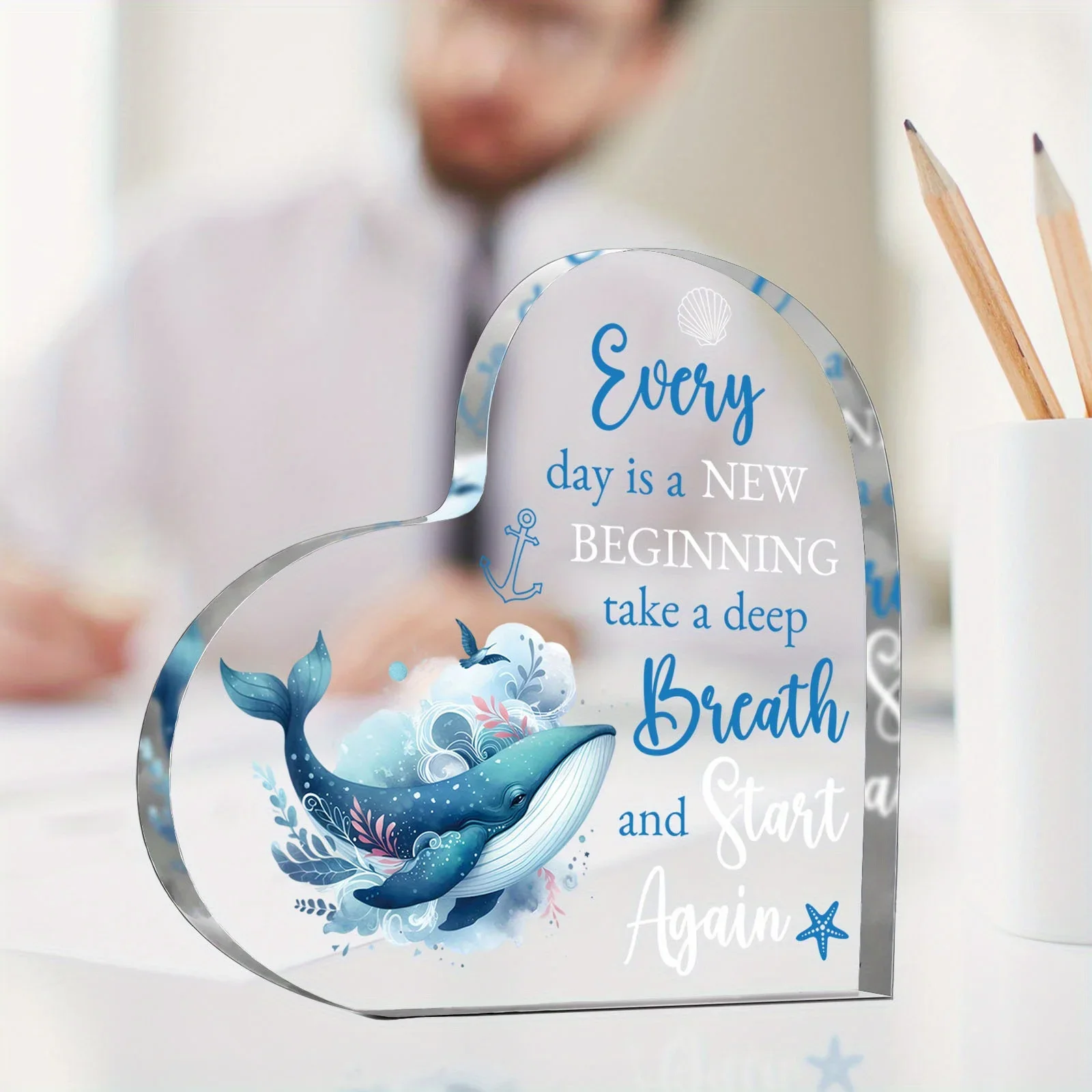 Brand Ocean Theme Acrylic Whale Sign Inspirational Quote Wall Art Motivational Decor For Home Office Bedroom Colorful Gift