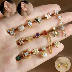 1PC Stainless Steel Fringe Flower Butterfly Heart Stud Earring Zircon Cartilage Srecw Back Ball Helix Piercing Body Jewelry