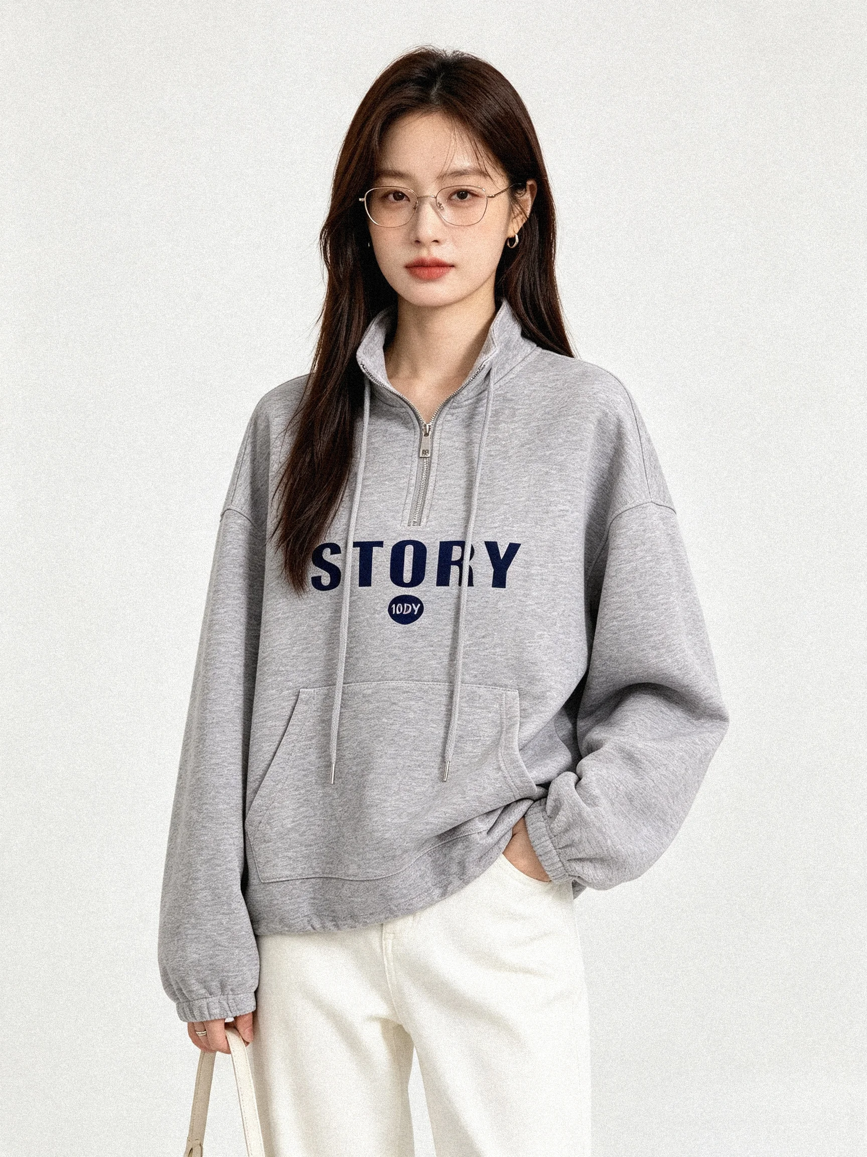 Casual Loose Long Sleeve Hoodie Zipper Stand Collar Anti-Aging Korean American Style Women's Breathable Comfortable Sweatshirt