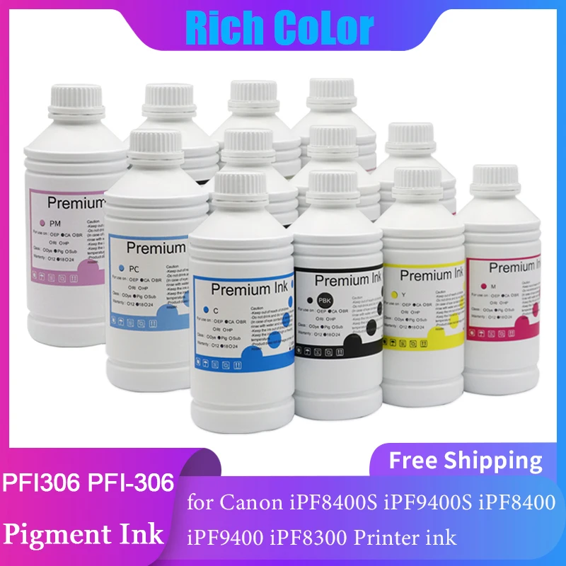 1000ML/Bottle PFI306 PFI-306 PFI 306 Pigment Ink Compatible for Canon iPF8400S iPF9400S iPF8400 iPF9400 iPF8300 Printer ink