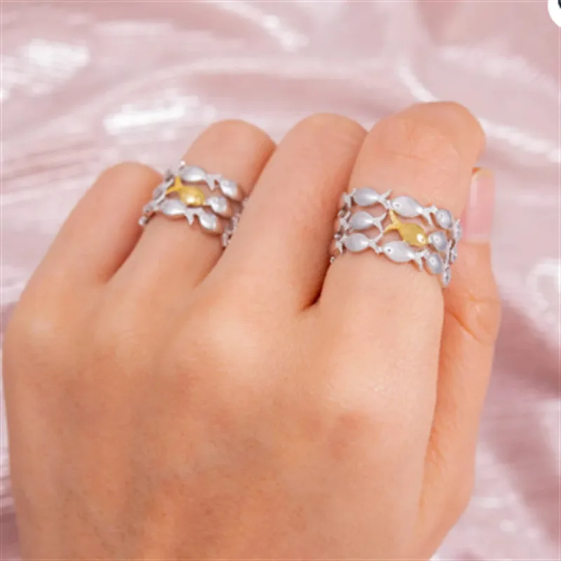 DIY accessories AliExpress hot-selling two-color mesh fish opening adjustable ring, fashionable niche simple versatile hand jewe