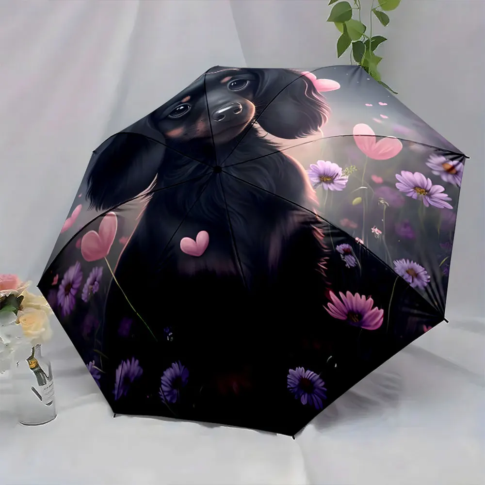 1PC Charming Dog Illustration on Decorative Umbrella Print 8 Iron Ribs Folding Umbrella Auto-Open Fashion Sunshade