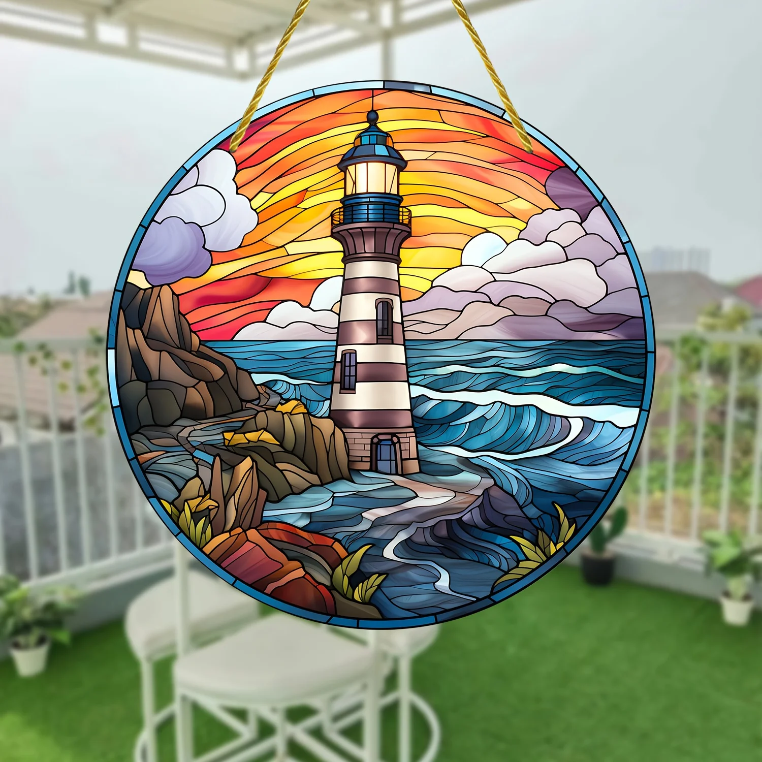 Lighthouse Sun Catcher, Colorful Window Hanging,Daily Sign,Acrylic,Gift,Garland Center,Porch,Garden Decor