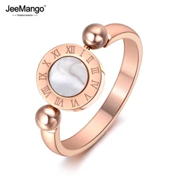 JeeMango Trendy Classic Rotatable White/Black Shell Roman Numeral Wedding Rings For Women Titanium Stainless Steel Ring JR19061