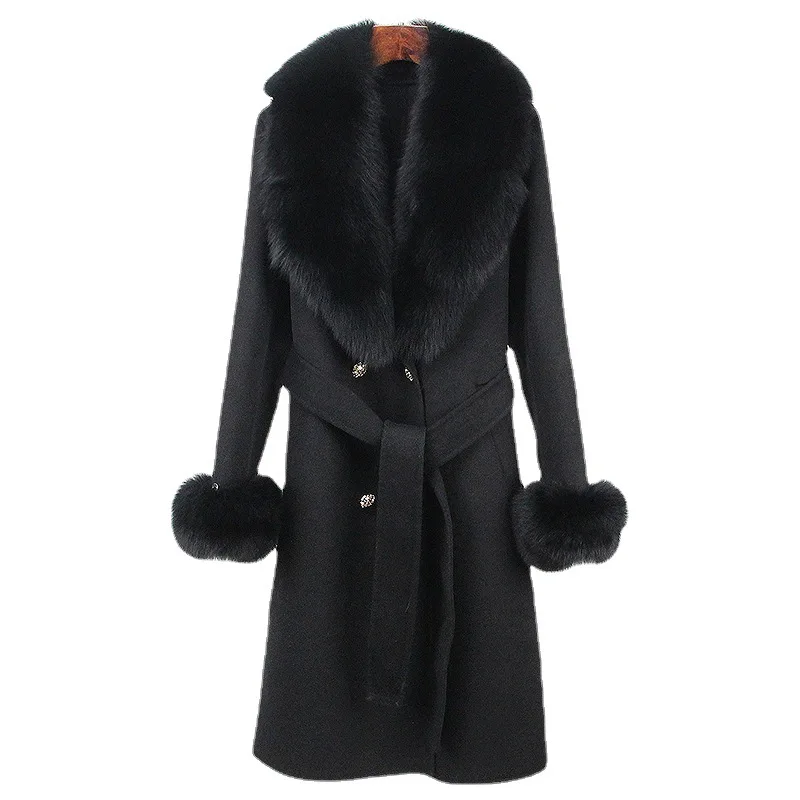 

Женское пальто из кашемира и меха лисы, осенне-зимнее, высококачественное, двустороннее.