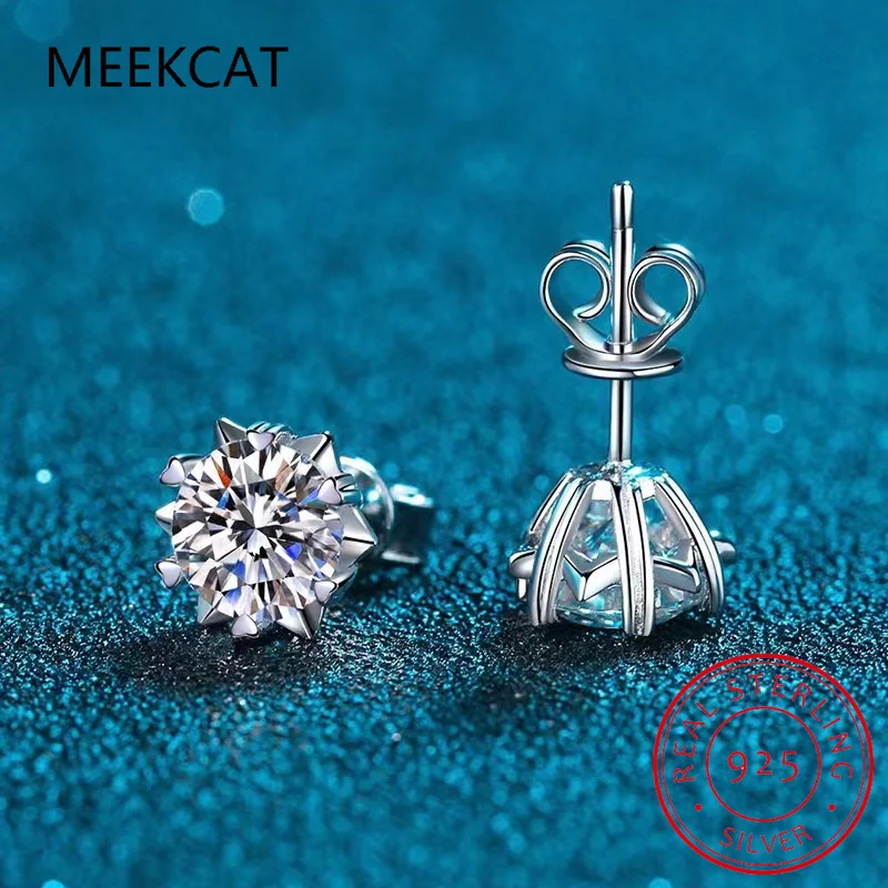 Classic Moissanite Stud Earrings 925 Silver Detachable Flower Earrings for Women D Color Lab Diamond Wedding Jewelry MSE010