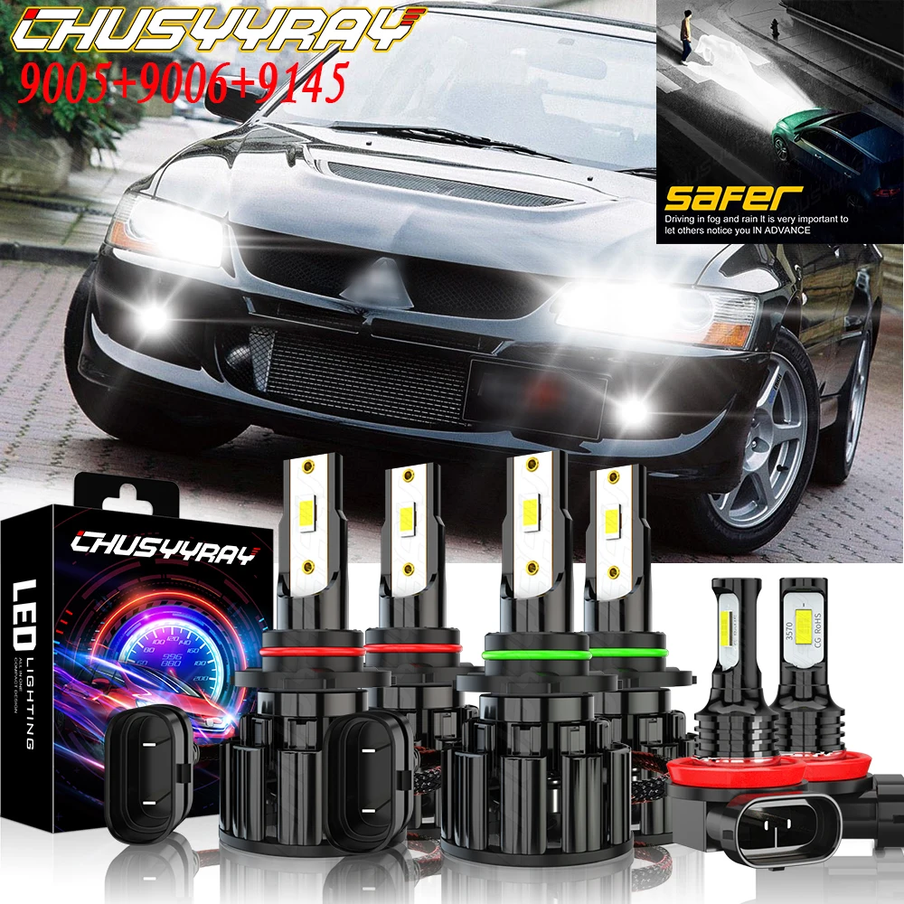 

CHUSYYRAY 6x Compatible For Mitsubishi Lancer 2008-2015 Combo 9005 9006 LED Headlight High Low H11 Fog Light Bulbs Kit luzes