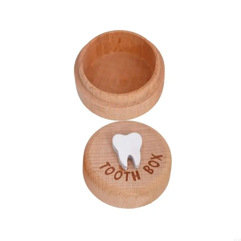 D7YD Portadenti per bambini in legno Scatola portaoggetti commemorativa a forma rotonda per souvenir Custodia salva-denti per