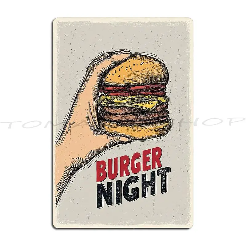 Burger Night Metal Sign Living Room Living Room Decoration Garage Designs Tin Sign Poster