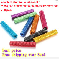 10pcs/lot m3 3mm colourful aluminum knurled spacer standoff  m3x6/8/10/12/15/18/20/25/28/30/35/37/40/45/50