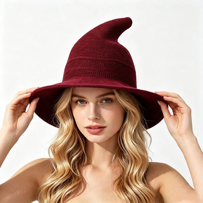 Halloween Cosplay Witch Hat Women Soft Pointed Wizard Hat Foldable Wide Brim Sun Hat Party Costume Outdoor Travel Headwear