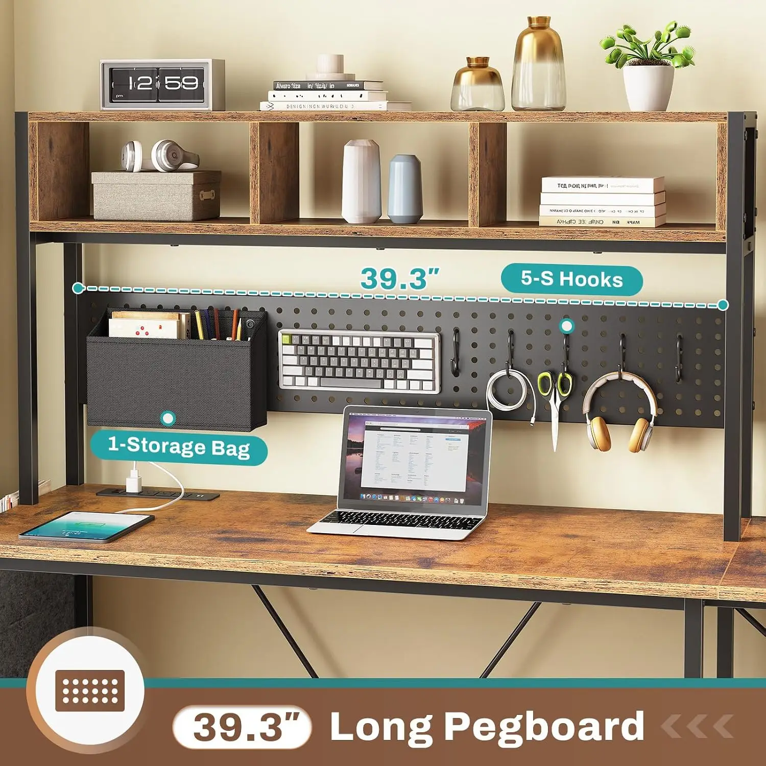 L Shaped Gaming Desk with Hutch, 57.5