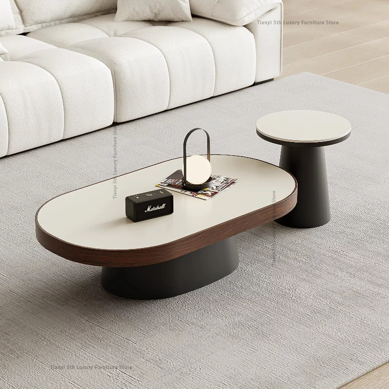 

vintage style metal coffee table Nordic creative living room oval hole rock slab coffee table home furniture mueble salon FYCT